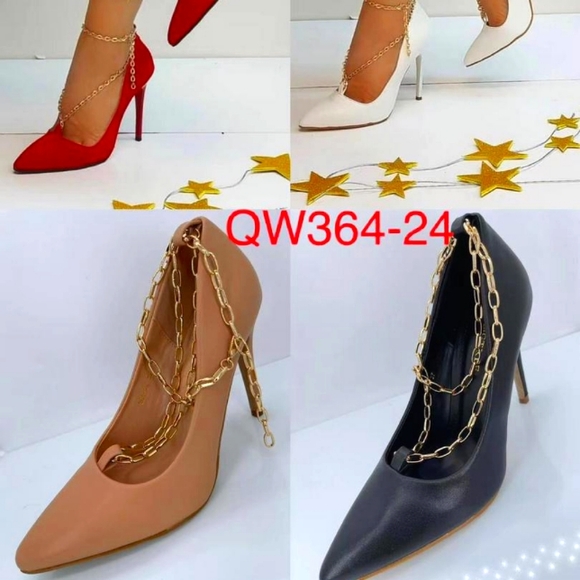 no brand Shoes - Pointy leather shoe heel with chain buckle